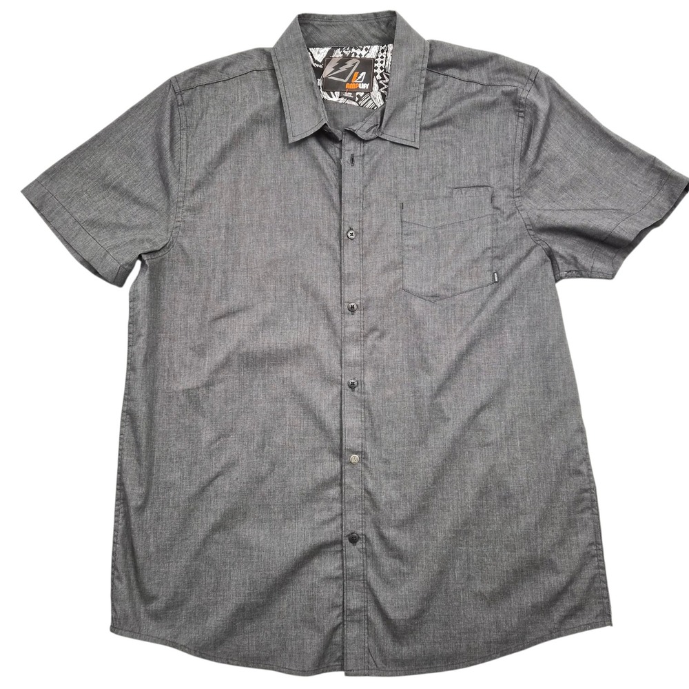 Amplify Mens XL Short Sleeve Button‎ Down Shirt Charcoal Grey Heather Casual
